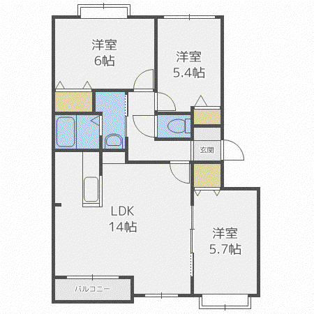 クリスタルリバー参番館(3LDK/2階)の間取り写真