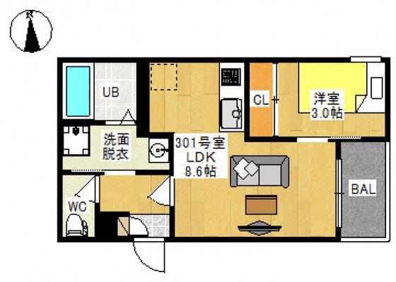REGALEST 下伊福V(1LDK/3階)の間取り写真