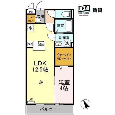 ウエストヴィラージュ華浦(1LDK/2階)の間取り写真
