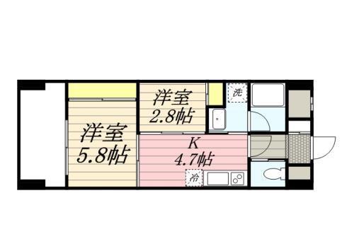 ルネッサンス21久留米六ッ門(2DK/7階)の間取り写真