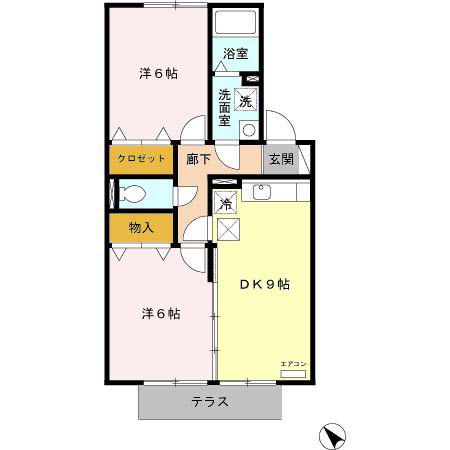 プレジオ参番館(2DK/1階)の間取り写真