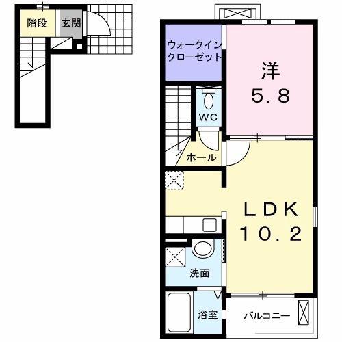 プリムヴェール(1LDK/2階)の間取り写真