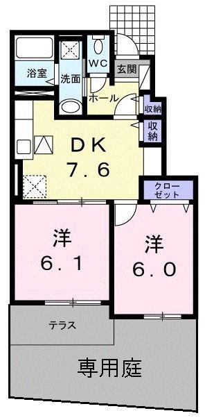 COTTON ROSE 弐番館(2DK/1階)の間取り写真
