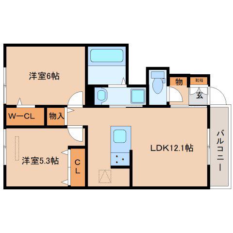 グランヴェール西の京(2LDK/1階)の間取り写真