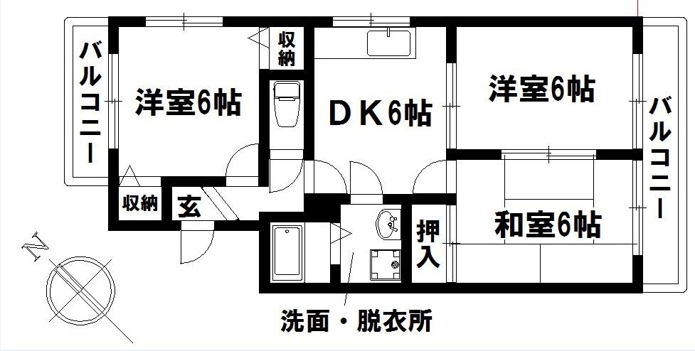 シャンブルMAKI(3DK/2階)の間取り写真