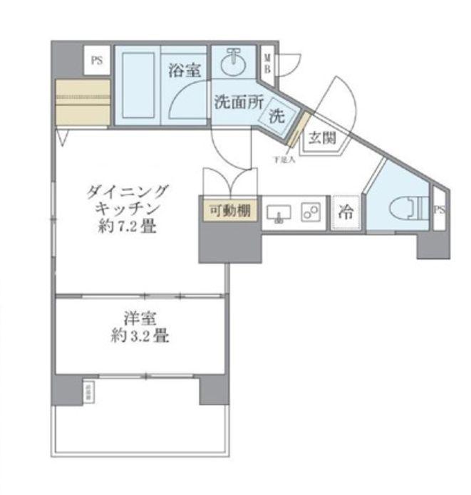 アールプライム大手町 旧アムス大手町(1DK/3階)の間取り写真