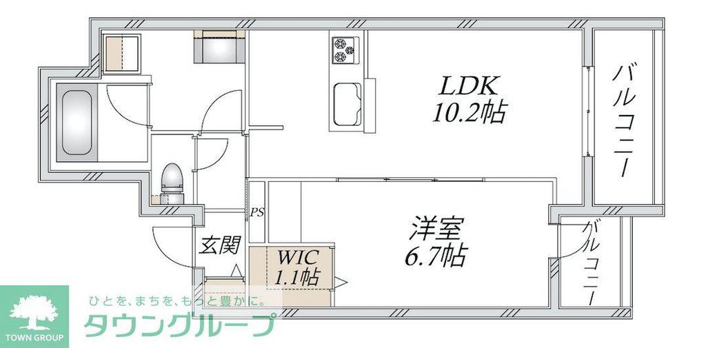 新石川1丁目メゾン東棟(1LDK/2階)の間取り写真