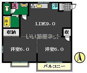 ヴィラ白子(2LDK/2階)の間取り写真