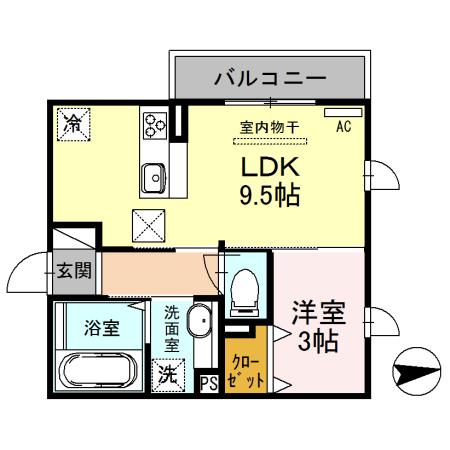 ライスシャワー坪井(1LDK/2階)の間取り写真