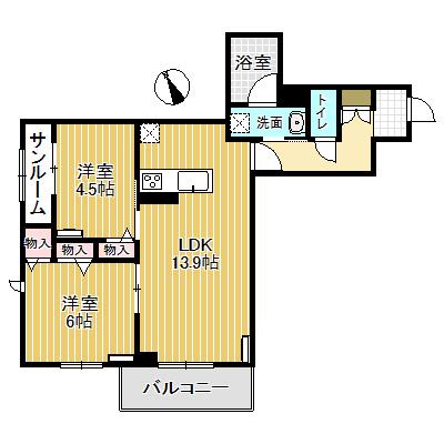 グラン・ミライエ(2LDK/1階)の間取り写真