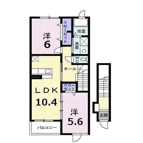 エレガンシア新郷II(2LDK/2階)の間取り写真