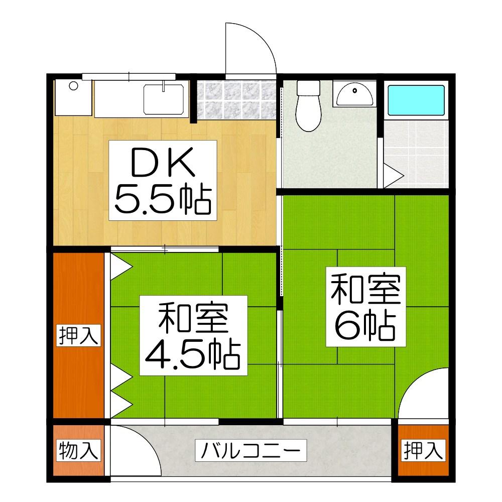 ブルーコート西野山(2DK/2階)の間取り写真