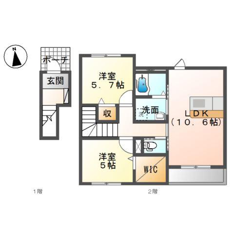 ハイムガーデンII(2LDK/2階)の間取り写真