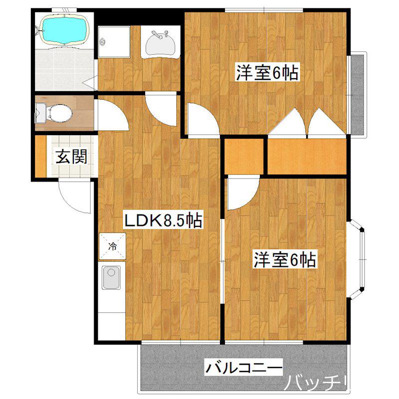 コーポ誠B棟(2LDK/2階)の間取り写真