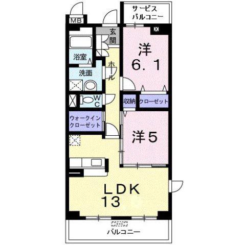 ガーデンヒルズ上ノ山 Ⅰ(2LDK/3階)の間取り写真