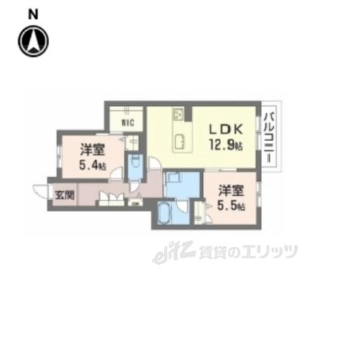 シャーメゾン 平城山(2LDK/2階)の間取り写真