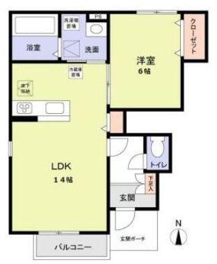 エバーグリーン(1LDK/1階)の間取り写真