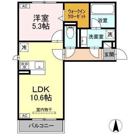 セレスティア田神 イースト(1LDK/2階)の間取り写真