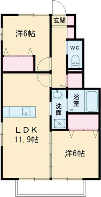 エスペランサII(2LDK/1階)の間取り写真
