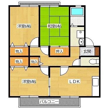 グレースウエストヒルズB(3DK/1階)の間取り写真