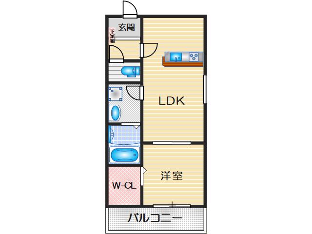 シナジー茨木(1LDK/1階)の間取り写真