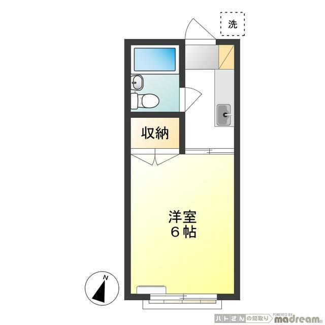 若葉フラット(1K/1階)の間取り写真