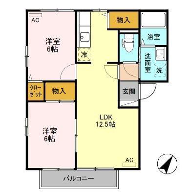 ロイヤルバレー田島(2LDK/2階)の間取り写真