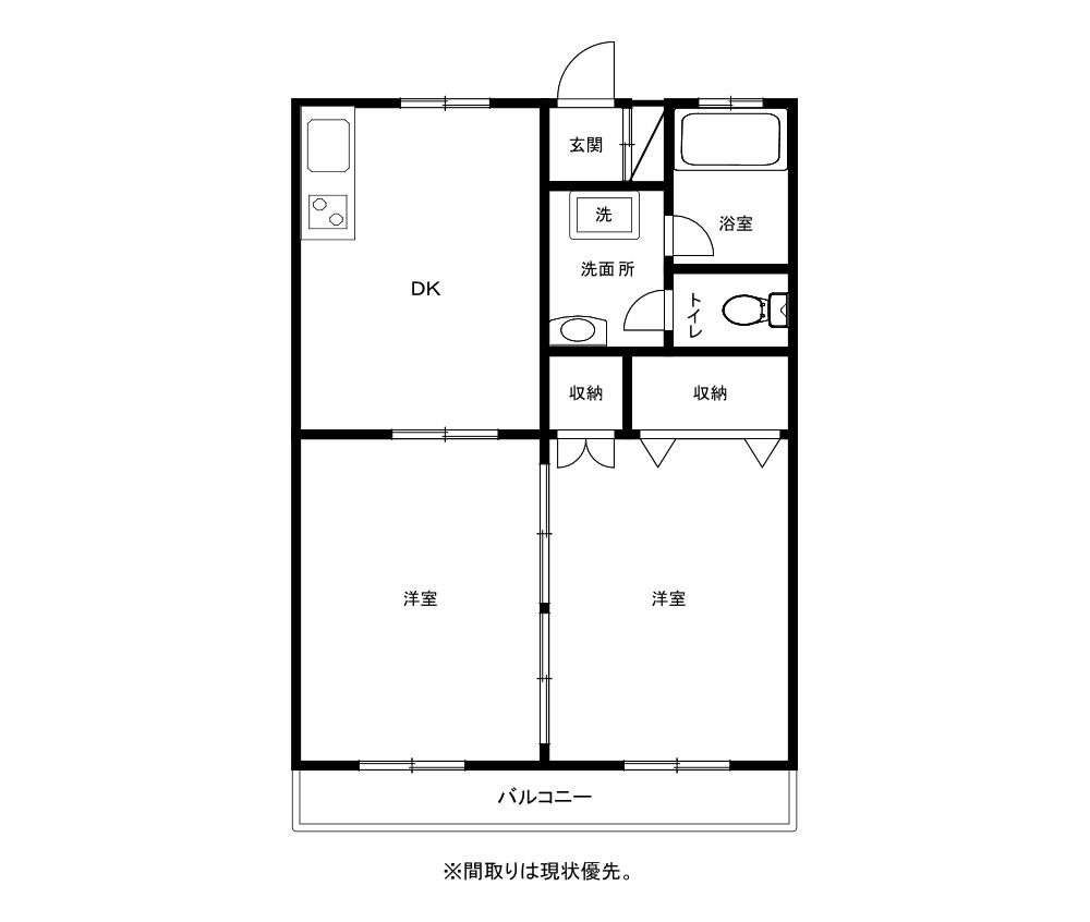 長友ビル(2DK/2階)の間取り写真