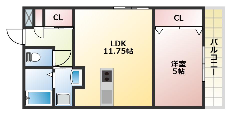 ステラウッド恵我之荘(1LDK/1階)の間取り写真