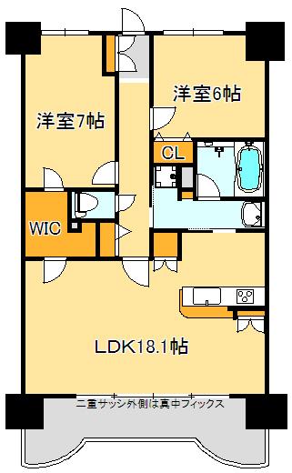 クリエイションII(2LDK/6階)の間取り写真