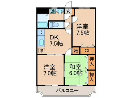 エスポワールII田井(3DK/1階)の間取り写真