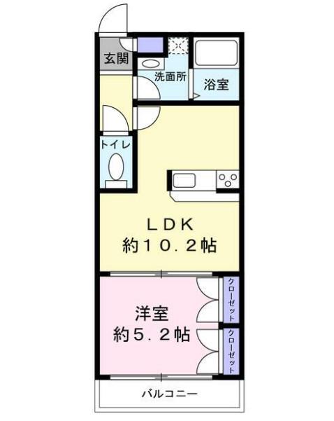 ホーリードットコムツー(1LDK/2階)の間取り写真