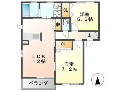 ドミールエスト C(2LDK/2階)の間取り写真