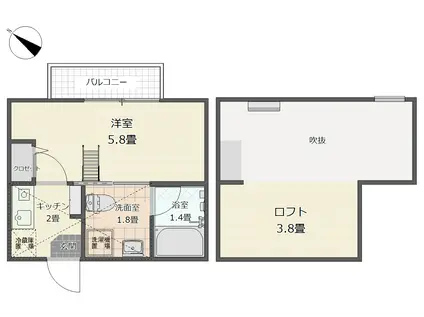 フォルトーナII(1K/1階)の間取り写真