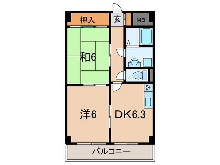 シャルマン西代(2DK/4階)の間取り写真