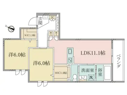 へーベルヴィレッジ与野本町LUPINUS(2LDK/1階)の間取り写真