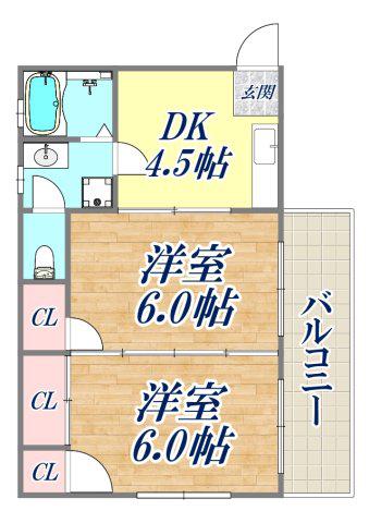 ハイツ朝(2DK/2階)の間取り写真
