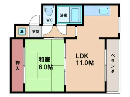 カーサ中田(1LDK/3階)の間取り写真