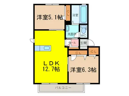 カーサラピス(2LDK/2階)の間取り写真