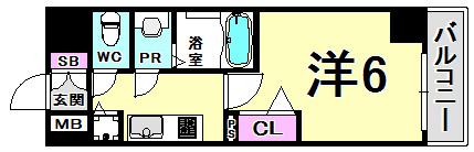 プレサンス三宮エレガンシア(1K/6階)の間取り写真