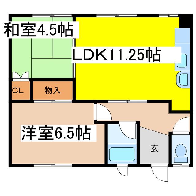 喜代丸ハイツ(2LDK/1階)の間取り写真
