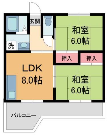 甲陽マンション(2DK/2階)の間取り写真