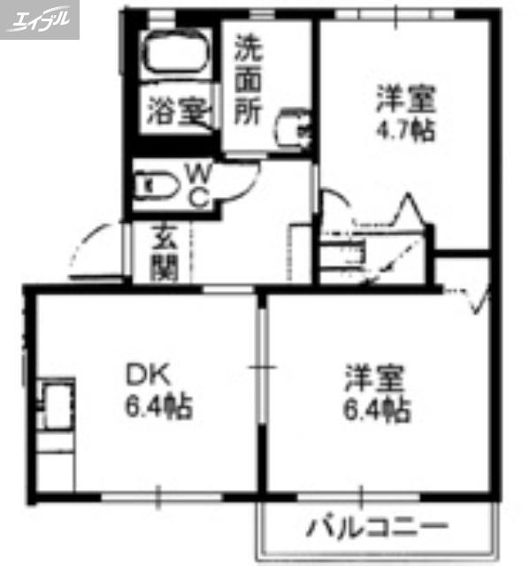 ラ・パルテール原尾島(2DK/1階)の間取り写真