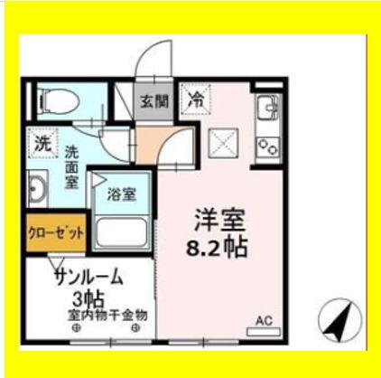 セジュールKFII(ワンルーム/1階)の間取り写真