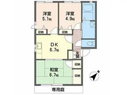 ヴィラ・シャンピニヨンIIE(3DK/1階)の間取り写真