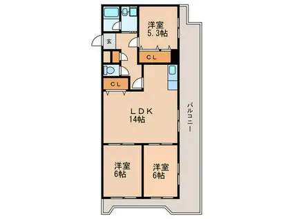 カーサ六番町(3LDK/4階)の間取り写真