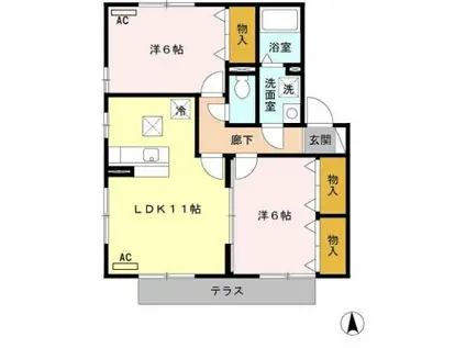 レセンテ柱(2LDK/1階)の間取り写真