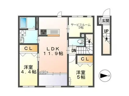 橿原十市町アパート(2LDK/2階)の間取り写真