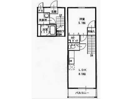 スリーハーブズ狭山I番館(1LDK/2階)の間取り写真