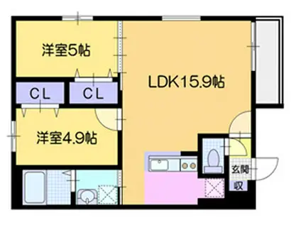 エルプラス中の島(2LDK/2階)の間取り写真